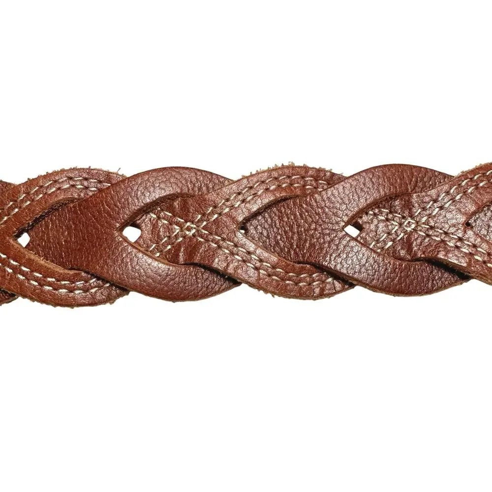 Lucky Brand | Women | Braided Walnut Interlock Brass Buckle Leather Belt | Large